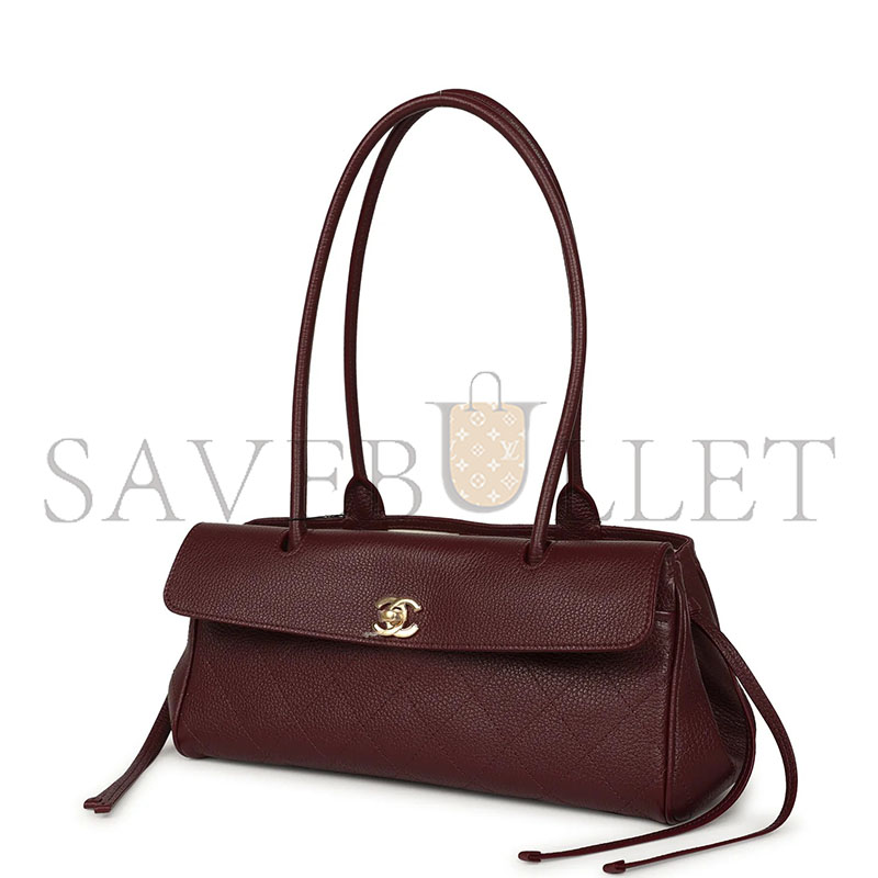 CHANEL MASTER SMALL URBAN ESSENTIAL EAST WEST SHOPPING TOTE DARK BURGUNDY CAVIAR GOLD HARDWARE (31*15*12cm) 